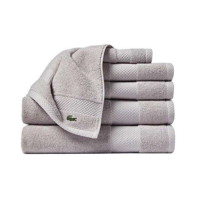 Lacoste Heritage Supima Cotton 6-Piece Towel Set, 2 Bath Towels, 2 Hand Towels, 2 Washcloths, Microchip – Highly Absorbent & Quick Drying, Bathroom Essential, Machine Washable