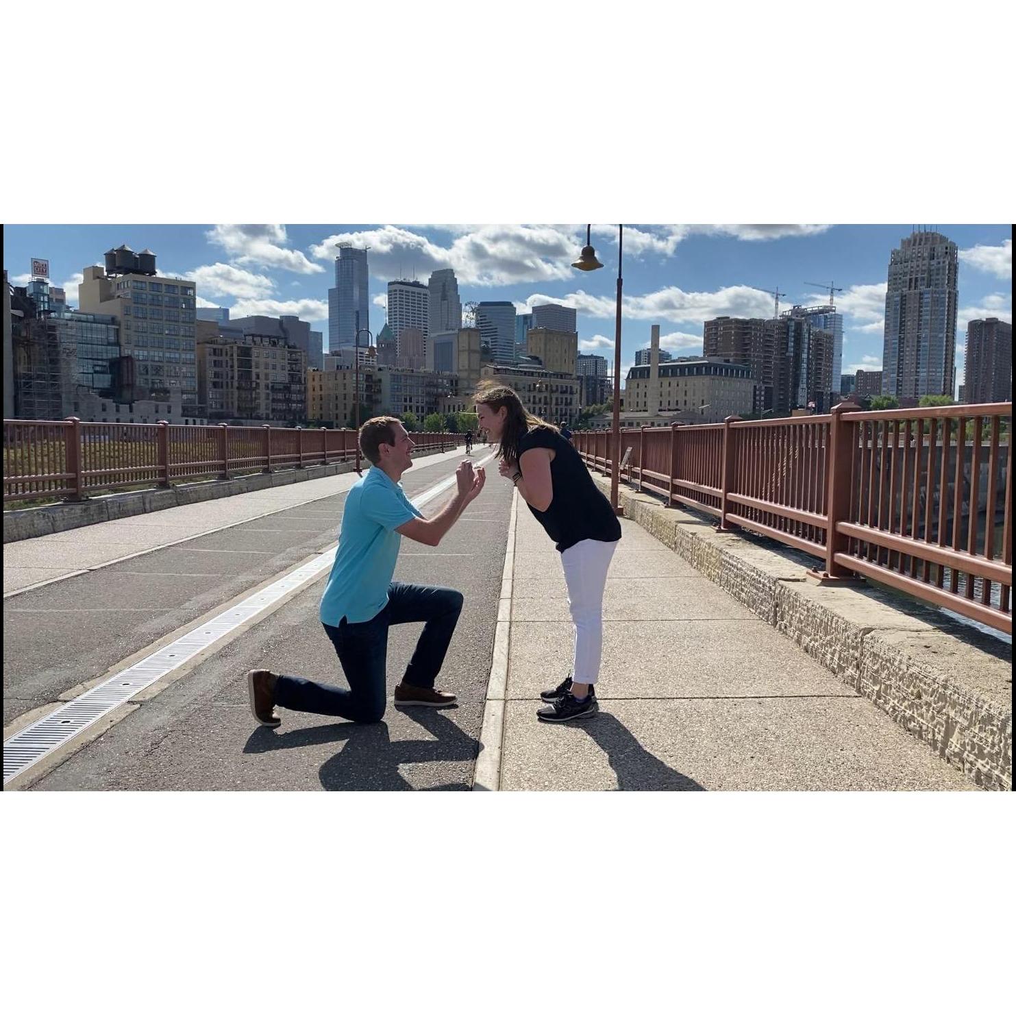 Craig proposed on the Stone Arch Bridge in Minneapolis.