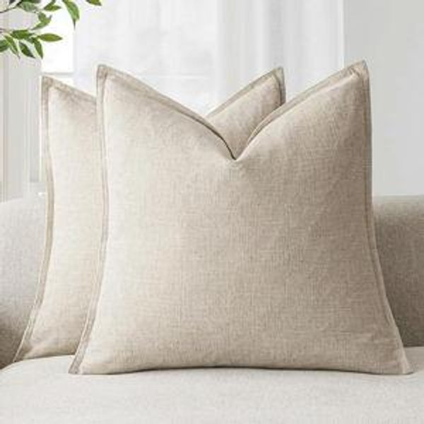 Pack of 2 Pillow Covers- Natural Beige, 24x24