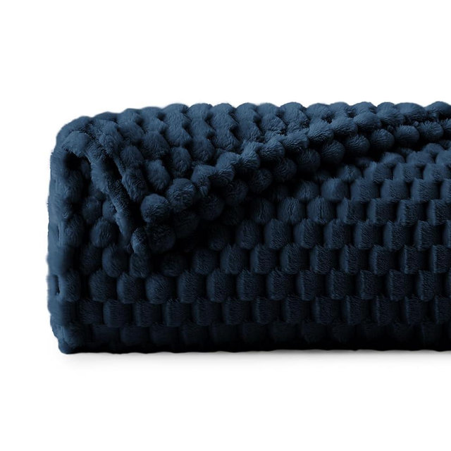 BEDELITE Fleece Blanket - 3D Jacquard Decorative Navy Throw Blankets for Couch & Bed, Soft and Cozy Warm Plush Fluffy Blanket All Seasons Suitable, 50x70Inches