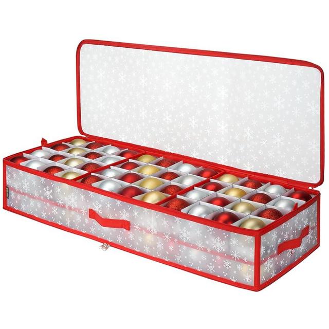 BALEINE Plastic Christmas Ornament Storage Box with Dividers, Large Ornament Storage Container for Holiday Ornaments Xmas Decorations (96 Ball, Snow Flake)