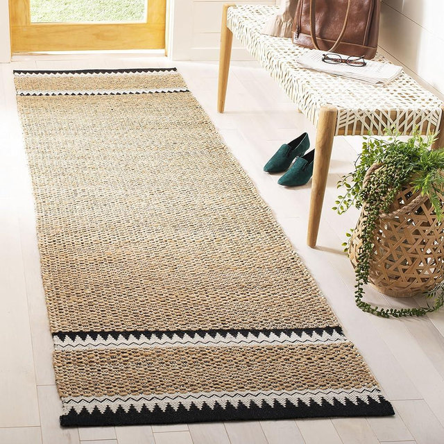SAFAVIEH Natural Fiber Collection Runner Rug - 2'3" x 10', Natural & Black, Handmade Farmhouse Boho Coastal Rustic Jute, Ideal for High Traffic Areas in Living Room, Bedroom (NF874B)