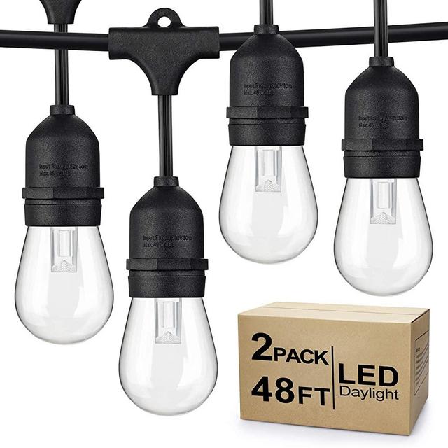 2-Pack 48Ft Dimmable LED Outdoor String Lights for Patio Daylight White, IP65 Waterproof Hanging Edison Bulbs, Commercial Grade Lights String Create Ambience for Garden Backyard Party (Total 96ft)
