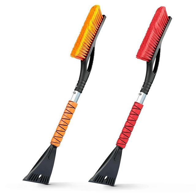 EcoNour 27" Car Snow Brush and Ice Scraper (2 Pack) | Aluminum Snow Scraper for Cars with Ergonomic Foam Grip | Scratch-Free Windshield Ice Scraper and Snow Remover for Cars and SUVs