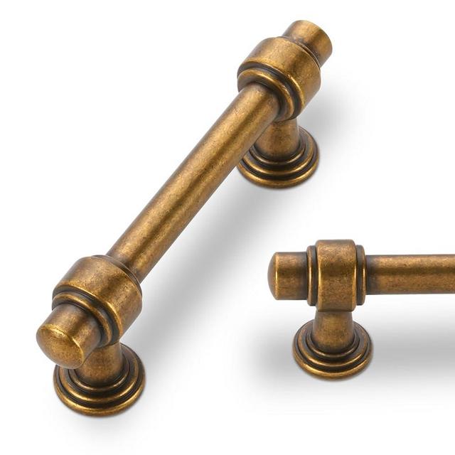 POVEFONK 10 Pack 3 Inch(76mm) Antique Brass Kitchen Cabinet Handles Cabinet Pulls Vintage Drawer Pulls Aged Gold Bronze Kitchen Cabinet Hardware Handles Dresser Handles