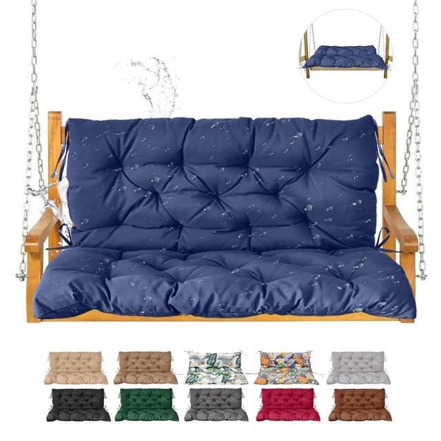 NANGELRN Porch Swing Cushion with Backrest,Waterproof Bench Cushion for Outdoor Furniture,2-3 Seater Replacement Thickened Swing Cushion with Ties,Patio,Outdoor,Backyard and Garden (Navy Blue,60x40)