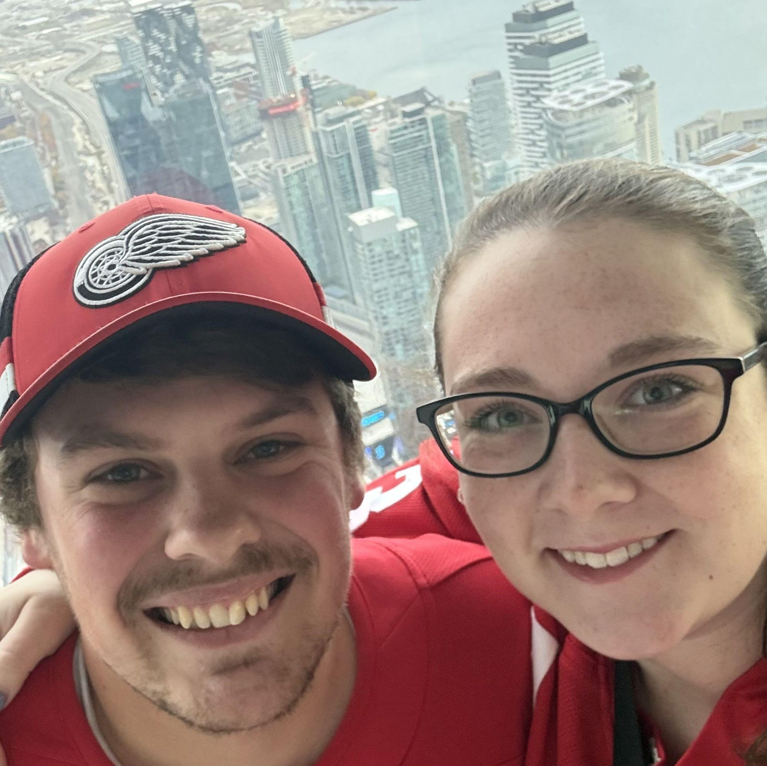 Zac's birthday trip to Toronto, at the top of CN Tower