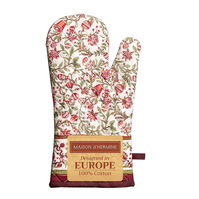 Maison d' Hermine Oven Gloves 100% Cotton Oven Mitt 7" x 13" with Loop Heat Resistant, BBQ, Cooking Gloves, Baking, Grilling, Kitchen, Handling Hot Pans (Pack of 1, Reveillon Au Jardin)