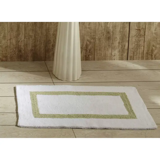 17"x24" Hotel Collection Bath Rug White/Sage - Better Trends: Cotton Tufted, Machine Washable