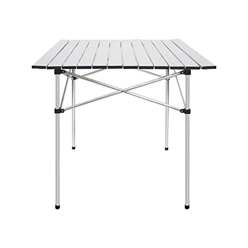 Deanurs Folding Tables Camping Roll Up Aluminum Portable Square Table for Outdoor Hiking Picnic,28" x 28" w/Carry Bag,Silver