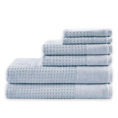 Madison Park 6-Piece Waffle Cotton Bath Towel Set in Blue