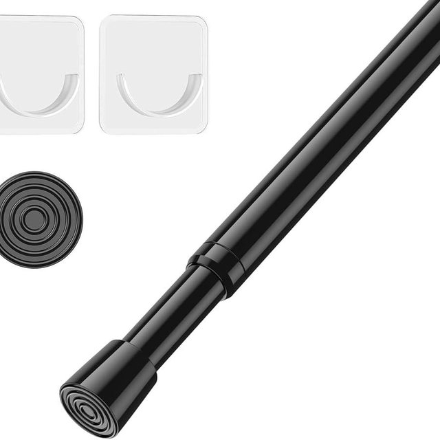 AIZESI 5/8 Inch Spring Tension Curtain Rods - 1-Pack with 2PCS Curtain Rod Holder, 26 to 39 Inch, Black