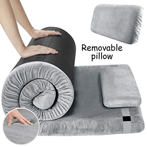 FBSPORT Memory Foam Floor Mattress with Pillow Camping Mattress/Car Travel Mat/Roll-Up Guest Bed/Portable Sleeping Pad Adult with Removable Waterproof Cotton Terry Cover and Bag
