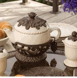GG COLLECTION Acanthus 40oz Cream Teapot W/ Brown Metal Base