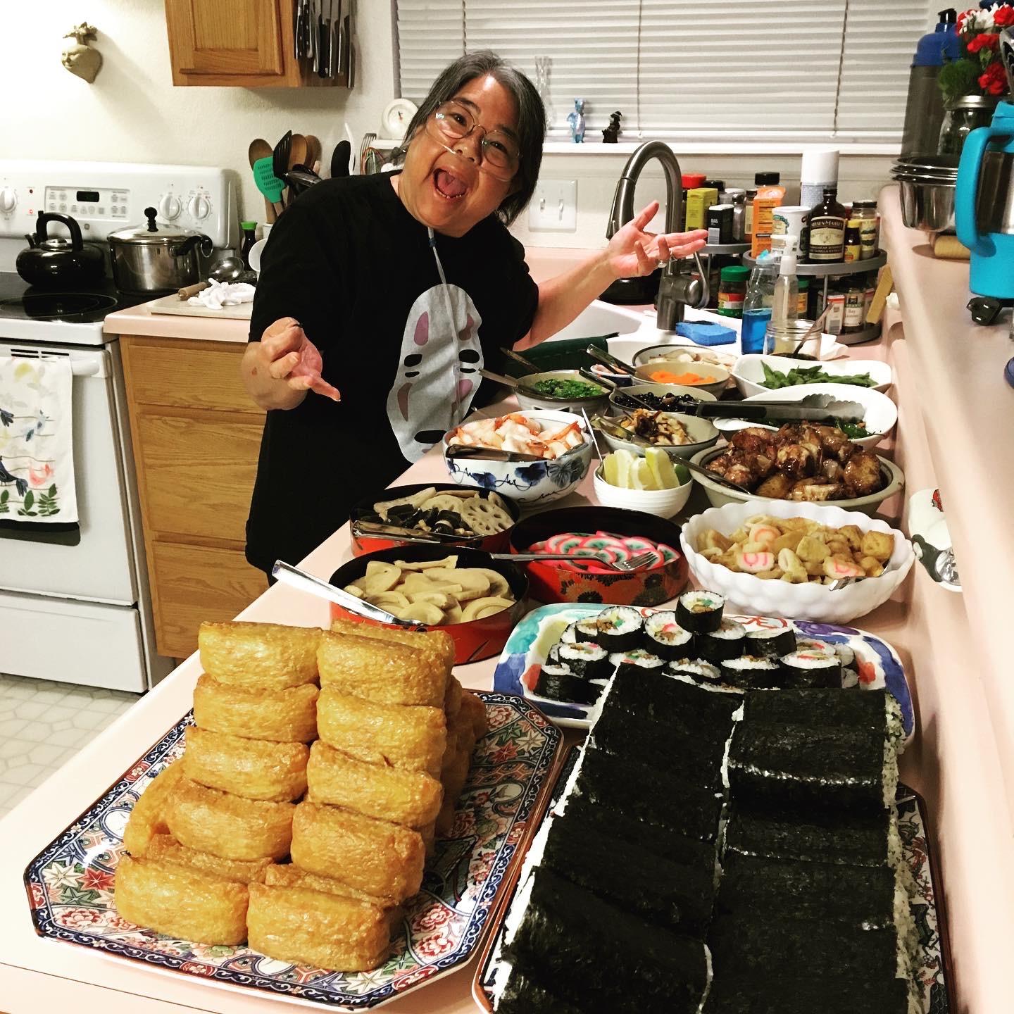 Emma's Aunty Amy showing off the traditional Japanese New Year's feast!