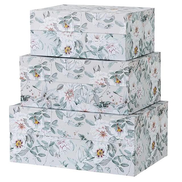 Charming Decoration Decorative Storage Boxes for Organizing - Set of 3: Flower Keepsake Cardboard Containers, Nesting Photo Storage Boxes with Magnetic Lids, Stackable Home Decor Cartons by Soul&Lane