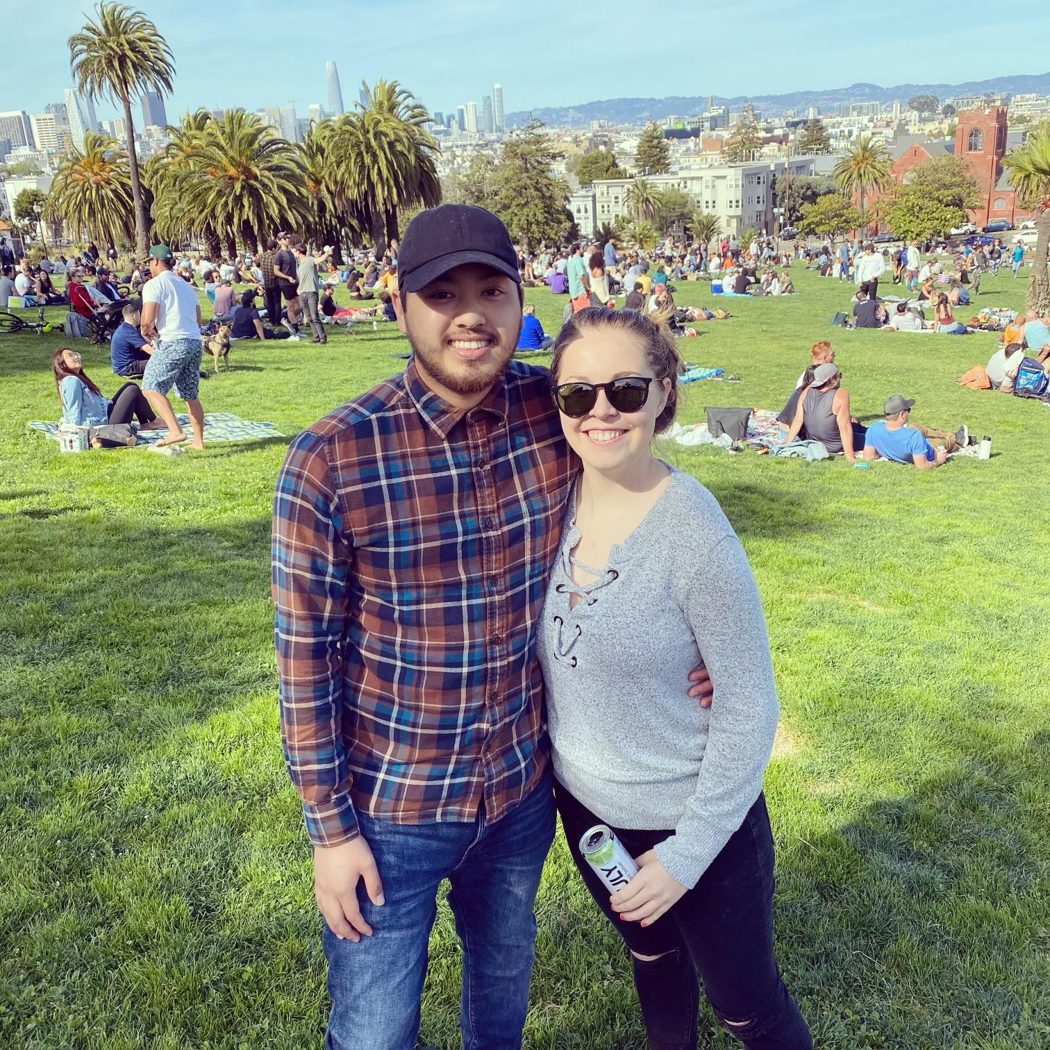 Mission Dolores Park in San Francisco. Our first date was at Dolo in February 2018!
