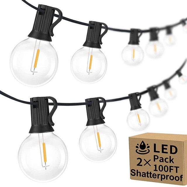 200ft(100*2) Outdoor G40 LED Globe String Lights Dimmable Waterproof Shatterproof Light Strings with 103 Bulbs Connectable Commercial Hanging Lights for Christmas Patio House Backyard Balcony Party