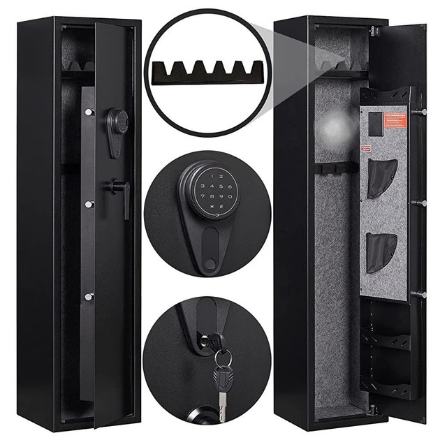 KAER Large Rifle Safe, Biometric Gun Safe for 2-5 Rifles Shotguns, Quick Access Fingerprint Electronic Gun Cabinet with Pistol Handgun Removable Storage Shelves for Home