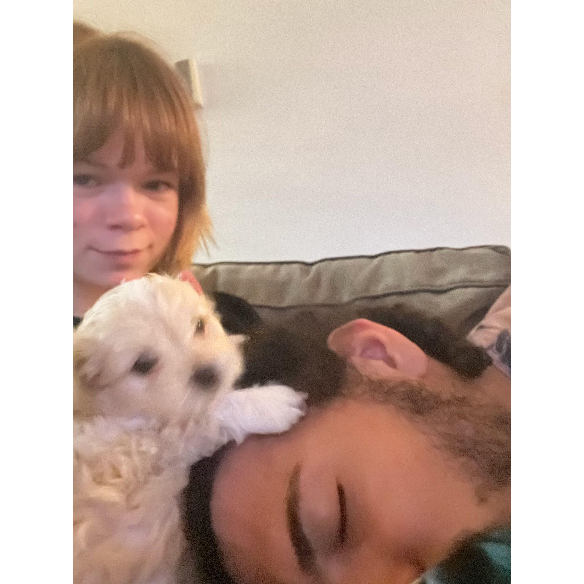 Hank interrupting dad's nap.
