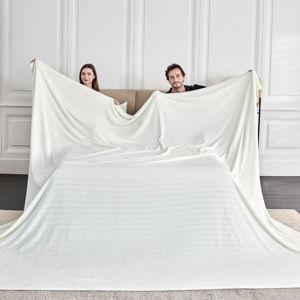 Extra Large 120x120 Inch Giant Soft Cozy Fleece Blanket, Huge Oversized Seamless King 3D Jacquard Decorative California King Blanket for Bed, Couch, Travel - Striped Ivory White