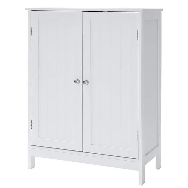Iwell Bathroom Floor Storage Cabinet with 2 Shelf, 3 Heights Available, Free Standing Kitchen Cupboard, Wooden Storage Cabinet with 2 Doors, Bookcase, Shoe Storage, White YSG003B-