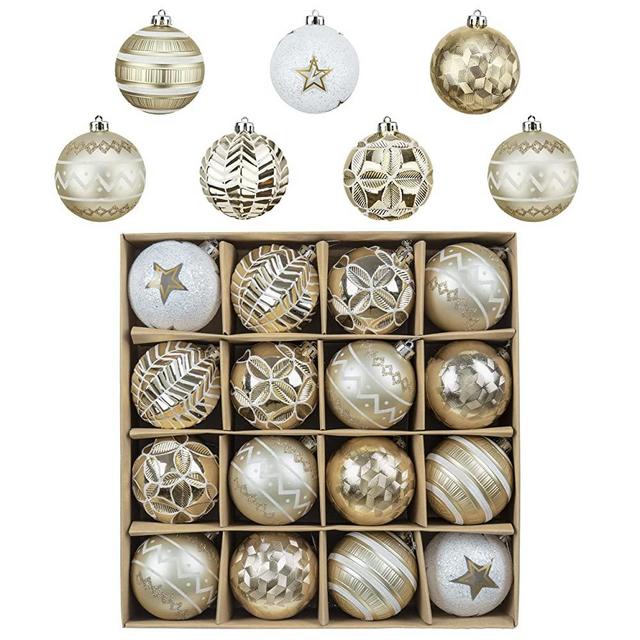 Valery Madelyn 16ct 80mm Elegant White and Gold Christmas Ball Ornaments Decor, Shatterproof Christmas Tree Ornaments for Xmas Decoration