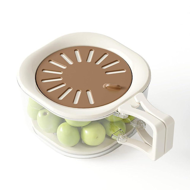 Fruit Vegetable Washing Bowl with Strainer, Multifunctional Produce Washer, Berry Container, Lettuce Keeper for Fridge Refrigerator Organization, Portable Strainers and Colander for Kitchen (Brown)