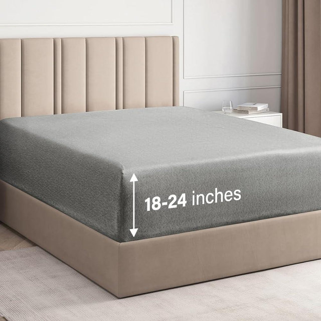 Extra Deep King Fitted Sheet - Hotel Luxury Single Fitted Sheet Only - Easily Fits 18 inch to 24 inch Mattress - Soft, Wrinkle Free, Breathable & Comfy Extra Deep Pockets Heathered Grey Fitted Sheet