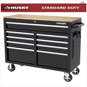 Tool Storage 46 in. W x 18 in. D 9-Drawer Mobile Workbench Cabinet in Gloss Black