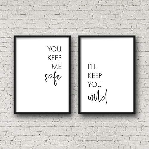 You Keep Me Safe I'll Keep You Wild Above Bed Wall Art Bedroom Quote Wall Art Valentines Day Decor Wedding Gift Couple Printable Wall Artset of 2 Wood Pallet Design Sign Plaque with Frame wooden sign