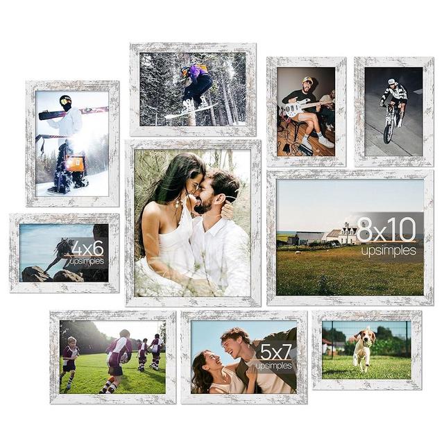 upsimples 10 Pack Picture Frames Collage Wall Decor for Mounting or Tabletop Display, Photo Gallery Frame Set for Family, Multi Sizes Including 8x10, 5x7, 4x6, Rustic White
