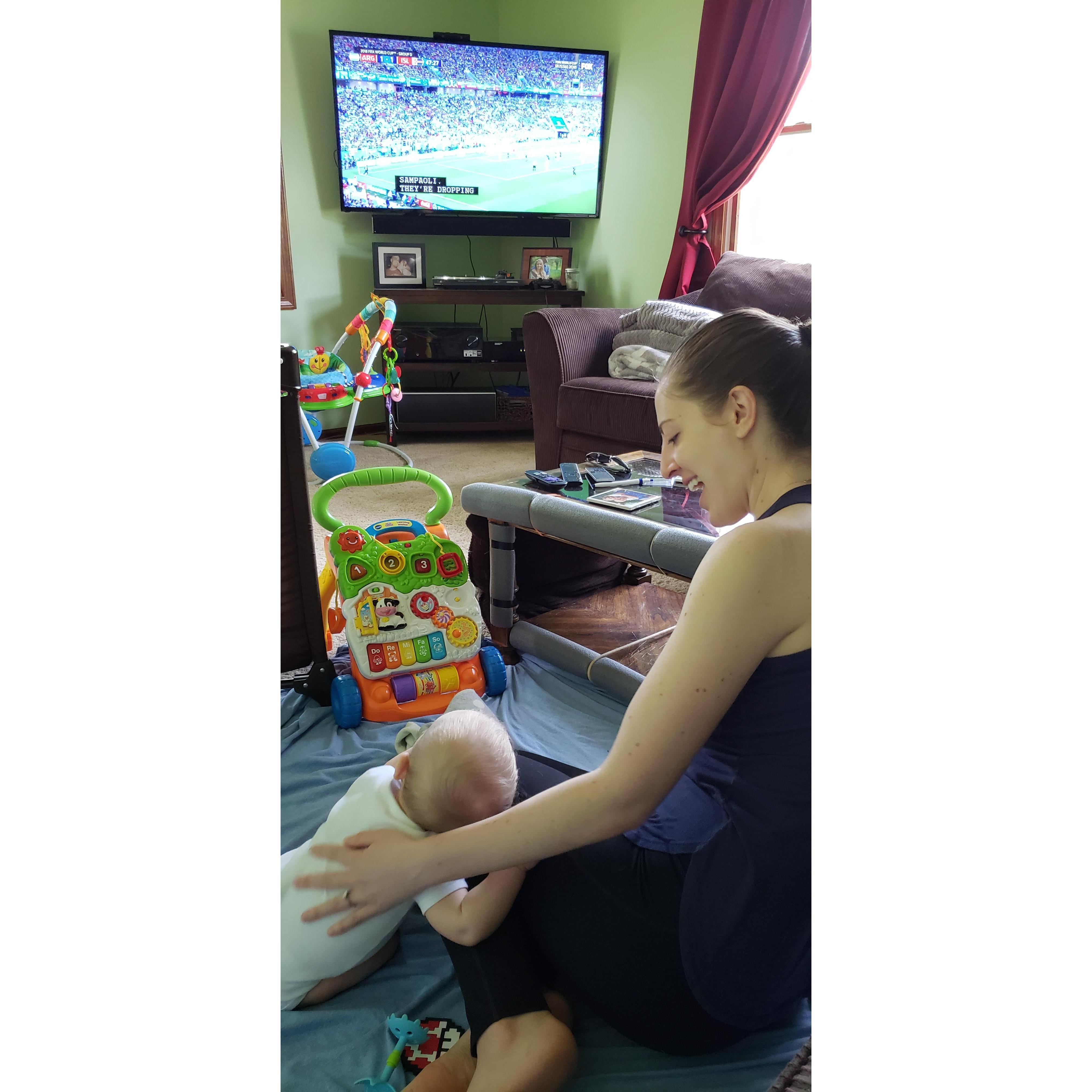 Aunt Brooke watching the World Cup with our niece.