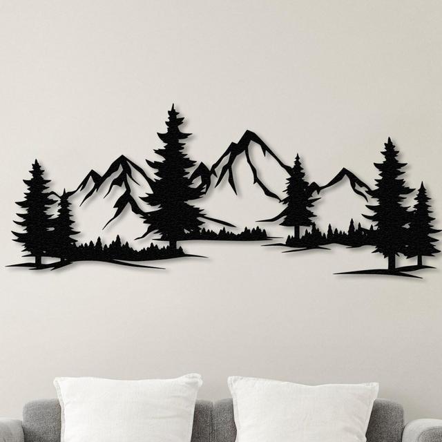 Forest Mountain Metal Wall Art, Yard Wall Decor, Evergreen Trees, Forest Wall Art, Nursery Decor, Christmas Gift, Hill Wall Art,