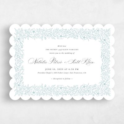 Blue Scalloped Wedding Invitation - Elaina Landscape