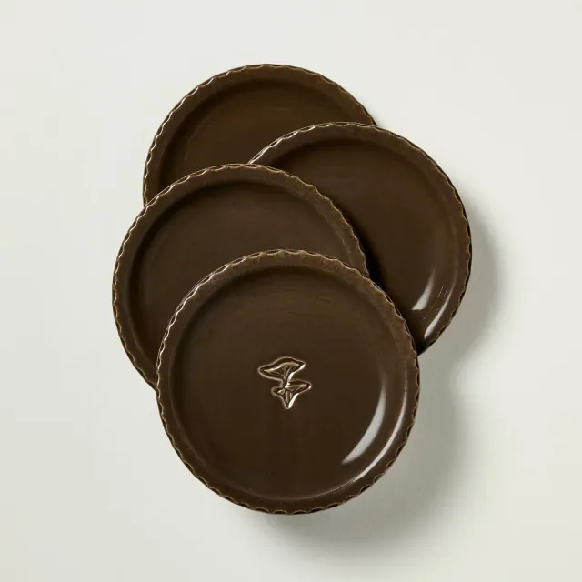 Set of 4 6.5" Mushroom Ceramic Appetizer Plates Forest Brown - Hearth & Hand™ with Magnolia