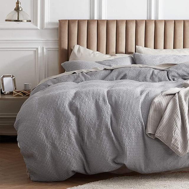 Bedsure Cotton Duvet Cover Set - 100% Cotton Waffle Weave Grey Duvet Cover Califonia King Size, Soft and Breathable Califonia King Duvet Cover Set for All Season (Cal King, 104x98'')