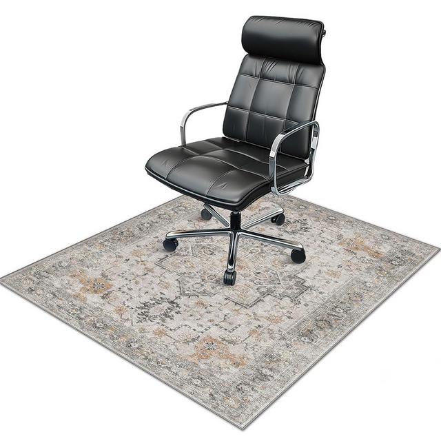 36"x48" Office Chair Mat for Hardwood Tile Floor, Under Desk Carpet Protector for Rolling Computer Chair Mat, Machine Washable Area Rug, Anti-Slip 1/5" Thick Low Pile Thin Vinyl Floor Mat, Taupe