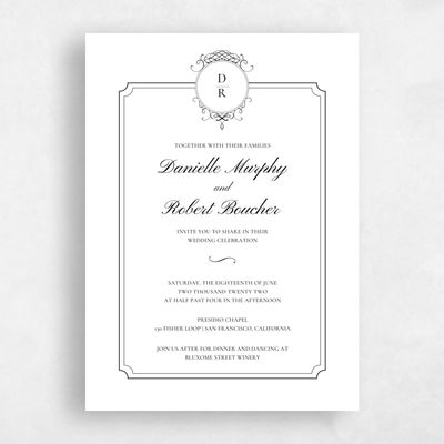 Black Elegant Wedding Invitation - Malta Stamp Letterpress