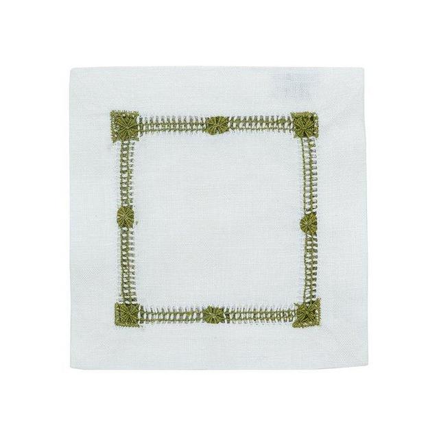 Flower Hemstitch Cocktail Napkin, Olive, S/4