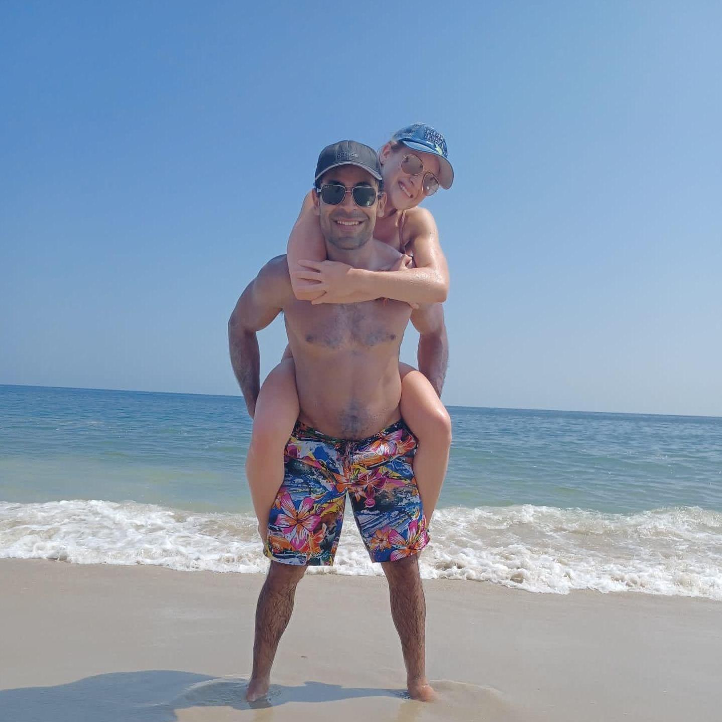Enjoying a beach day on a trip with Lu's family