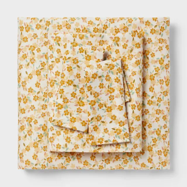 Queen Cotton Blend Sateen Sheet Set Yellow Floral - Room Essentials™