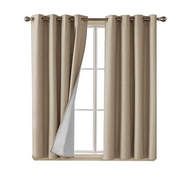 Deconovo Faux Linen Blackout Curtains with 3 Pass Coating Noise Reduction Curtain Thermal Insulated Room Darkening Curtains for Office Room 52 x 45 Inch 2 Panels Champagne