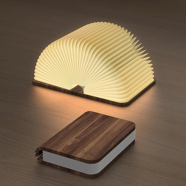ZBOLE 4.7 Inch Wooden Book Lamp, Book Lovers Gifts,Teacher Appreciation Gifts for Women, Folding Book Light, LED Ambient Lighting, Magnetic Mood Lighting for Home&Library Decor (Walnut)