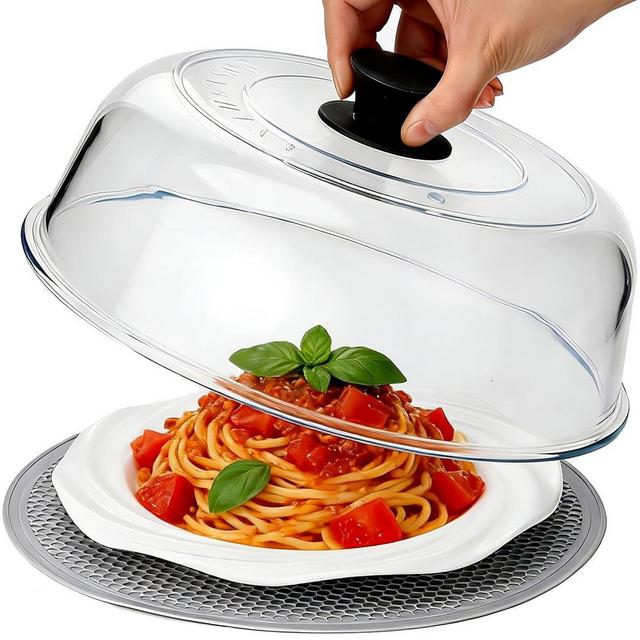 COSYSHINY High Borosilicate Glass Microwave Splatter Cover for Food with Silicone Mat, Plate Guard Lid with Vent Hole-10.5in