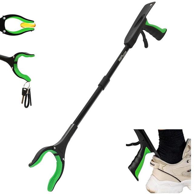 32 inch FDA Registered(3010288069) Folding GrabRunner Reacher Grabber with Strong Magnetic and Shoe Horn (Green Shoehorn)