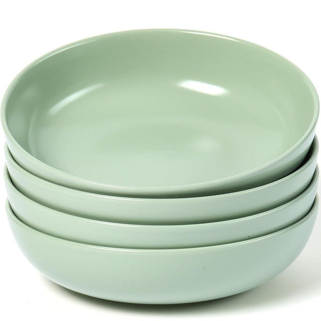 Ava Nord Ceramic Pasta Bowls Set of 4 – 40oz Large Dinner Bowls, Deep Plates Salad Bowl for Eating, Pasta Plates, Stoneware Shallow Bowl Plate Set, Dishwasher & Microwave Safe - Green