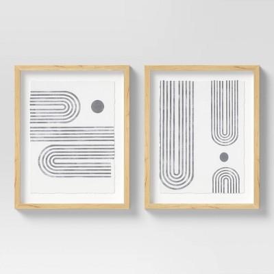 (Set of 2) 16" x 20" Curve Lines Framed Under Glass Black - Threshold™