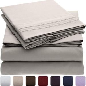 Mellanni Bed Sheet Set - Brushed Microfiber 1800 Bedding - Wrinkle, Fade, Stain Resistant - Hypoallergenic - 4 Piece (King, Light Gray)