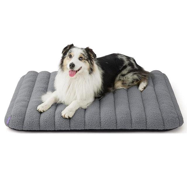 Lesure Cute Orthopedic Dog Bed for Large Dogs, Waterproof Chic Flat Pet Mat with Removable Washable Cover, Fuzzy Thick Egg Crate Foam Pet Mattress for Indoor Use (36" x 27", Grey)